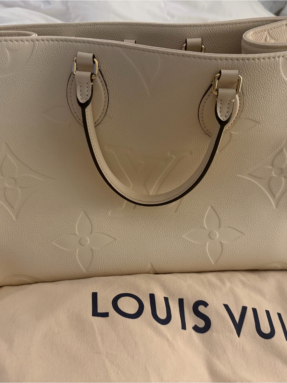 Louis Vuitton OnTheGO MM Cream Monogram Empreinte Leather Tote